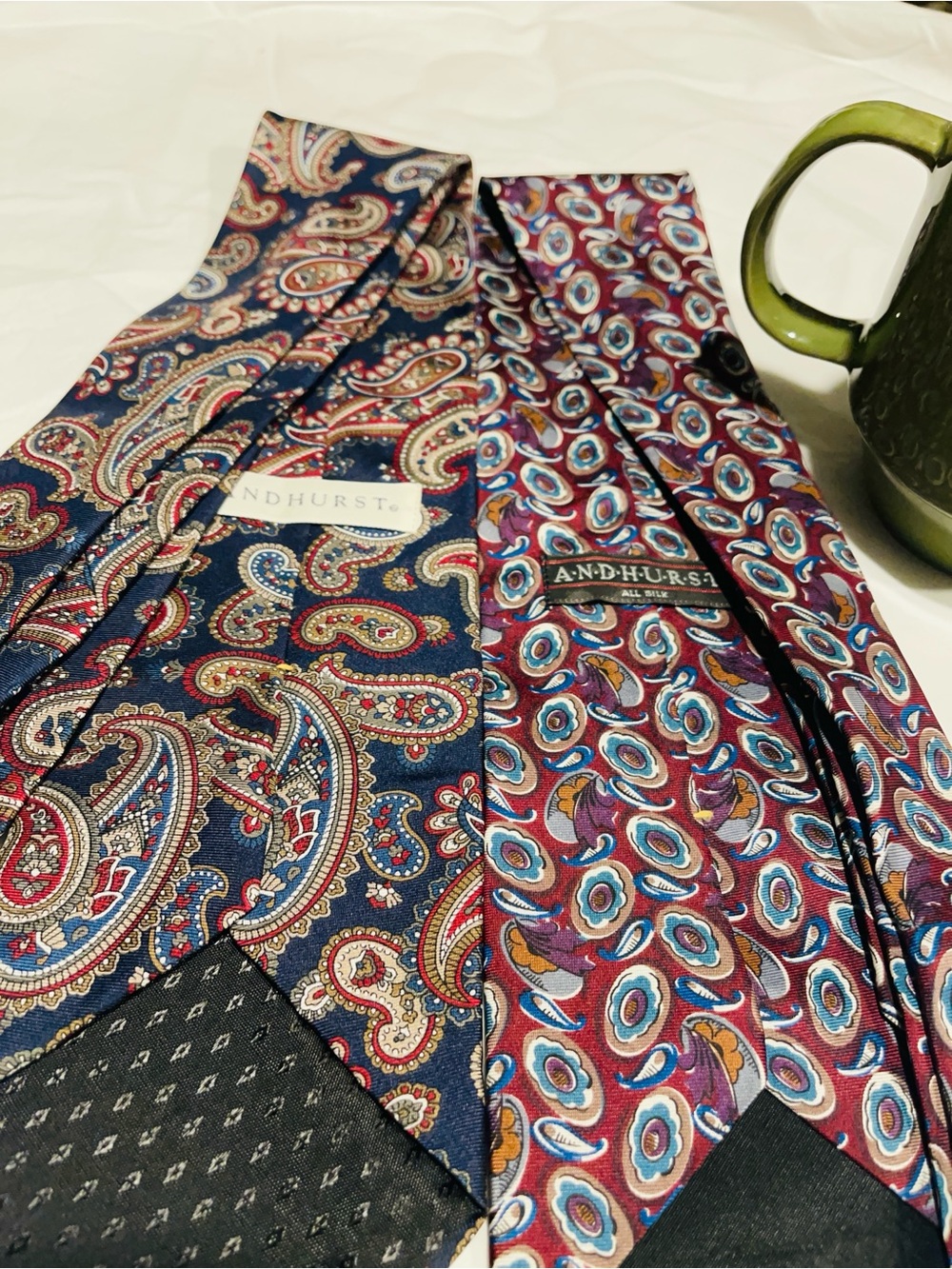 2pc. Andhurst Paisley Silk Designer Ties - Navy & Burgundy